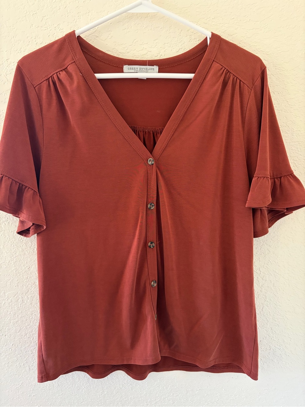 Burnt Orange Button Front Top Size S Made in USA